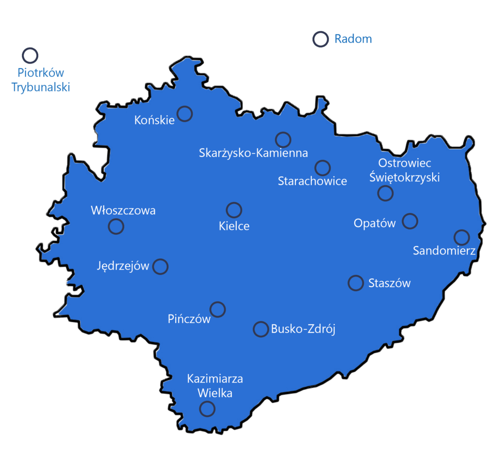 mapa województwo świętokrzyskie